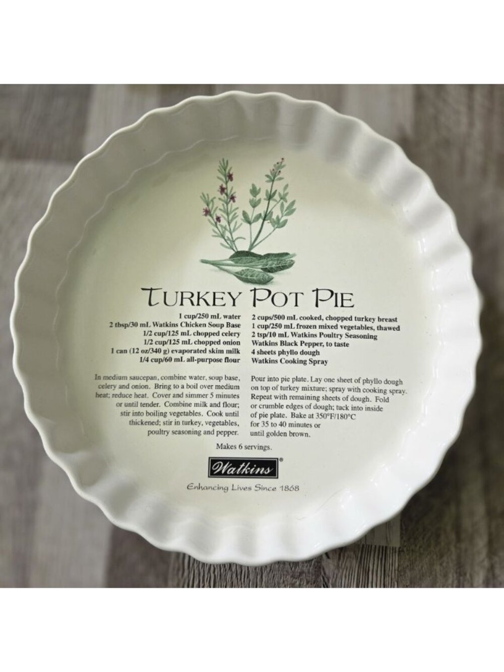 Watkins 10 Inch Ceramic Turkey Pot Pie Recipe Pie Dish‎ Bakeware Baking Pan